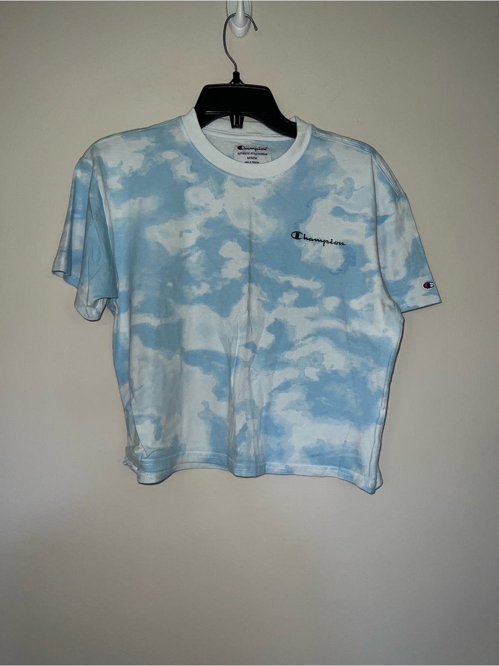 Champion Blue & White Tie-Dye Crop Tee medium